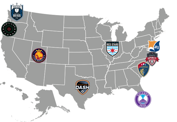 NWSL_map Map of NWSL teams across the United States