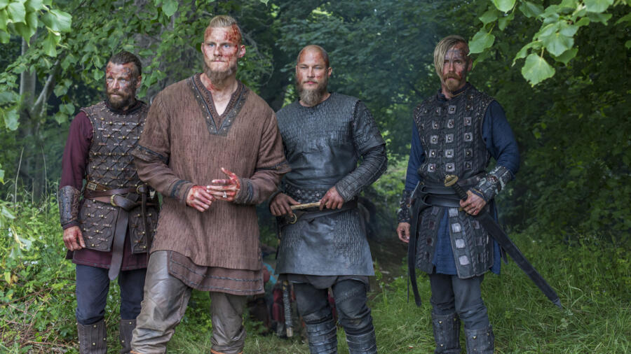 Peter Franzén (Harald), Alexander Ludwig (Bjorn), Travis Fimmel (Ragnar) and Jasper Pääkkönen (Halfdan) (Photo credit: Jonathan Hession)