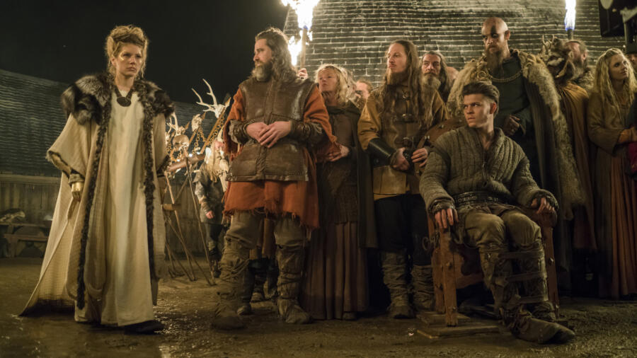 Katheryn Winnick as Lagertha, Alex Høgh Andersen as Ivar and Gustaf Skarsgård as Floki, Vikings