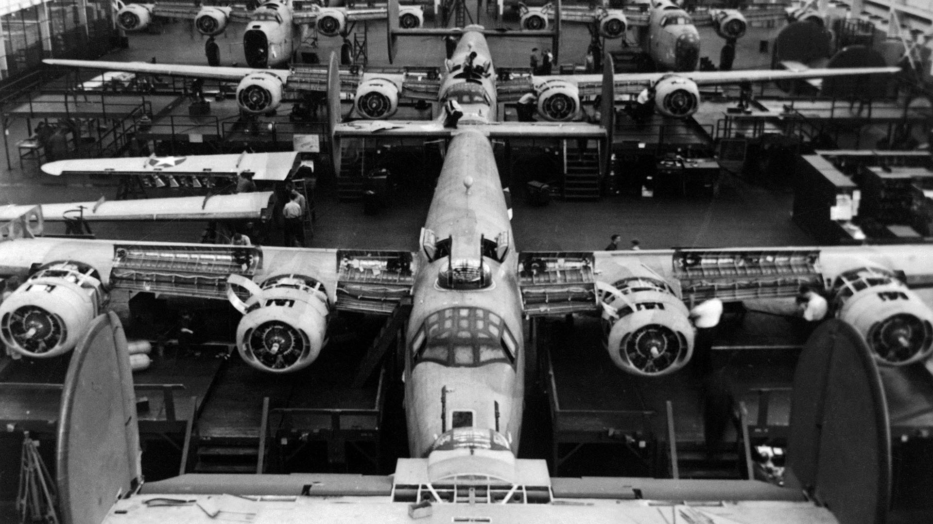Production line at the Ford Willow Run bomber plant.