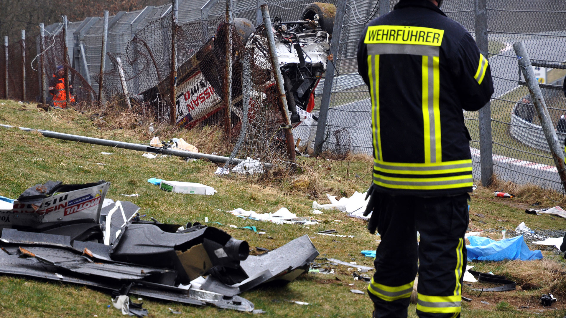 Crash site at Nurburgring Nordschleife in Germany