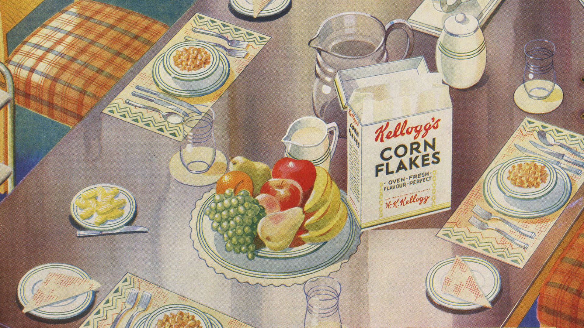 A depiction of a typical breakfast meal on a table