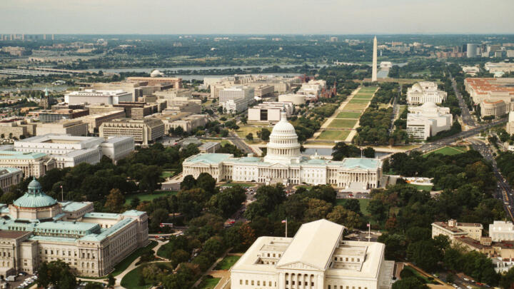 An overhead view of Washington, D.C.