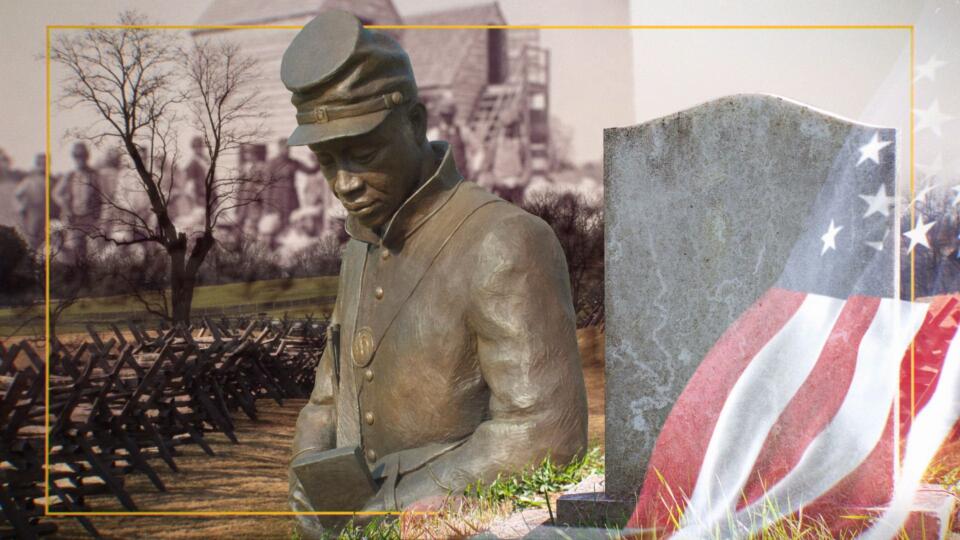 a photo of a statue depicting an African American soldier from the Civil War