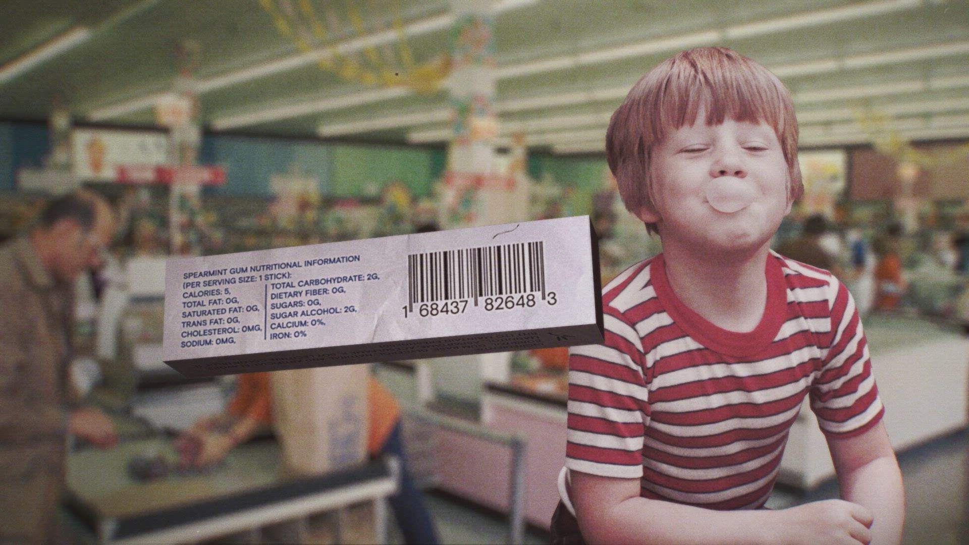a photo of a laughing child and a superimposed bar code from a product