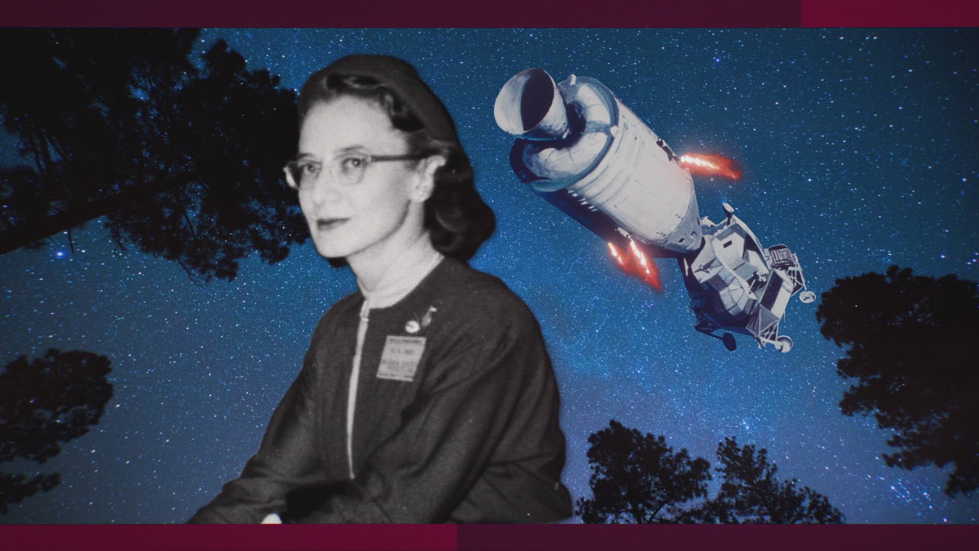 a collage image of Mary Ross superimposed over an image of a space satellite