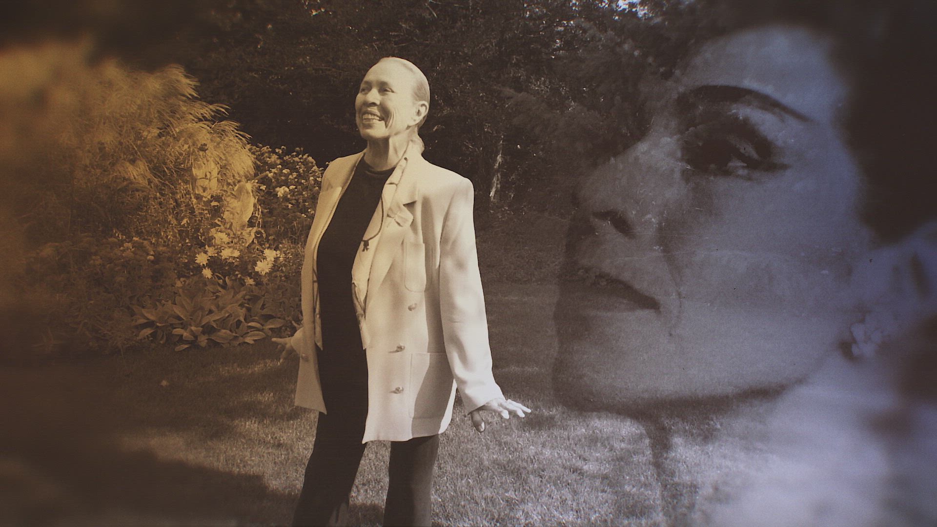 a photo of an older maya tallchief superimposed over a collage of her face when younger