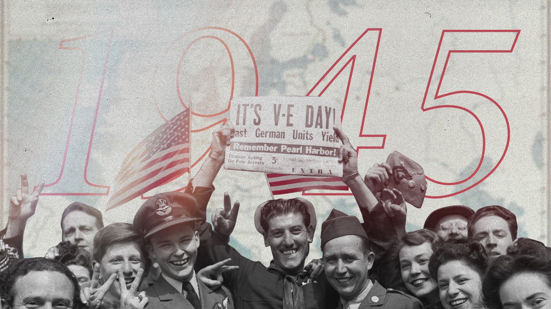an image of servicemen and civilians celebrating VE Day