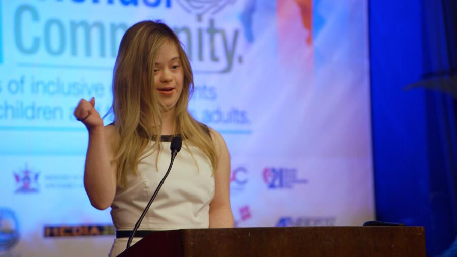 Megan delivers her speech