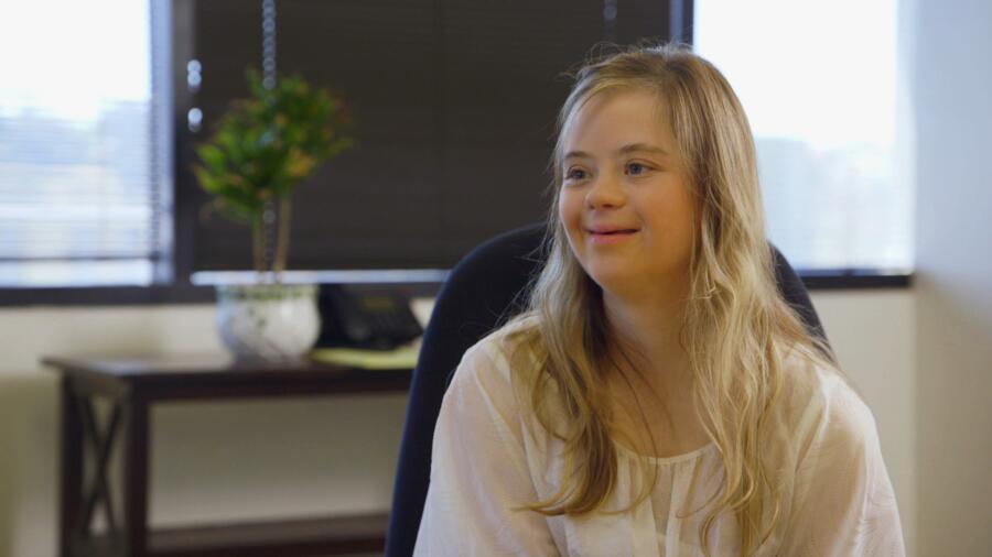 Megan at her job interview