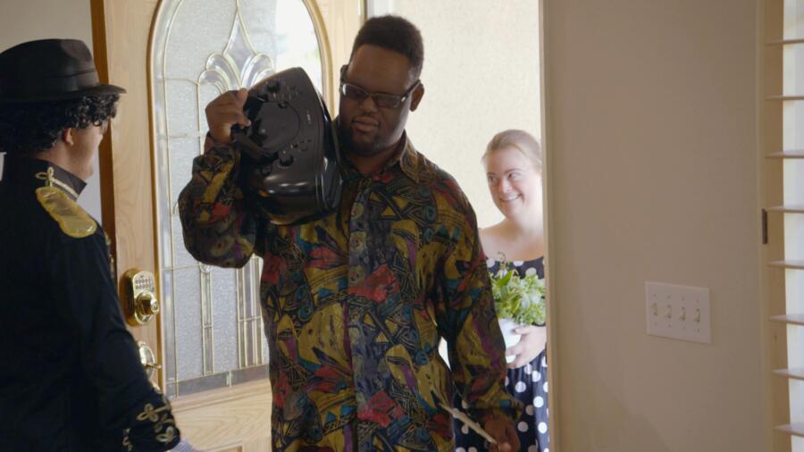 John and Caley arrive at the party