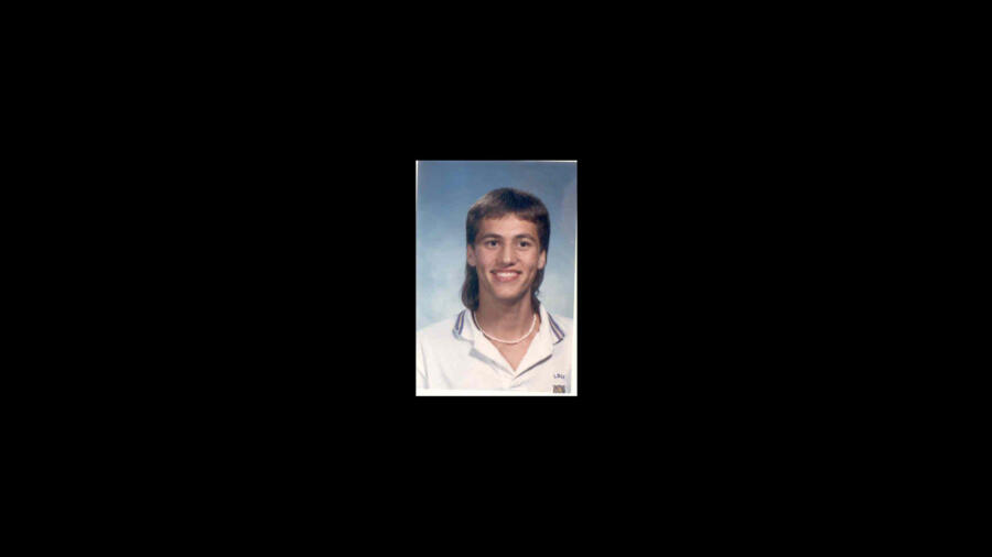 Old photo of Willie Robertson from college where he has a mullet