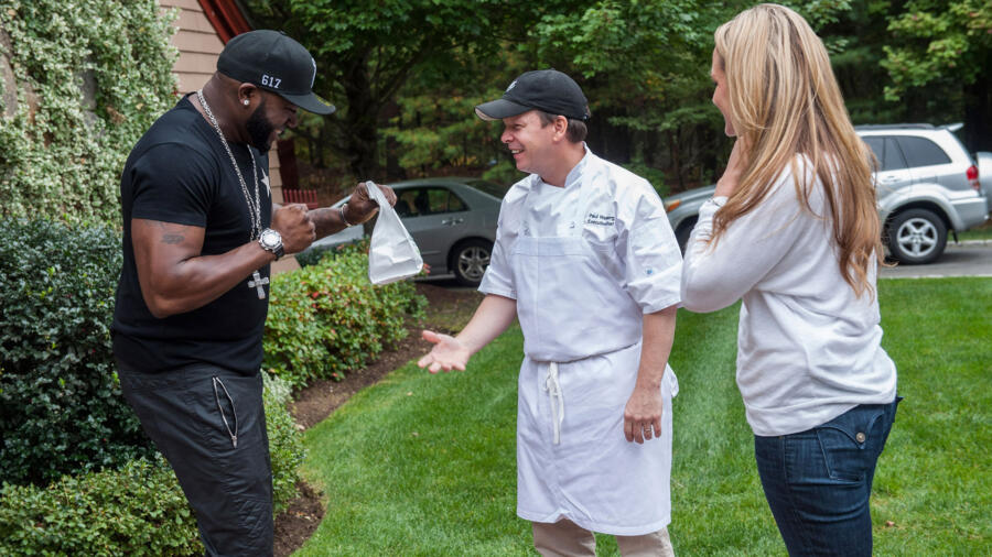 David Ortiz examines his lucky burger