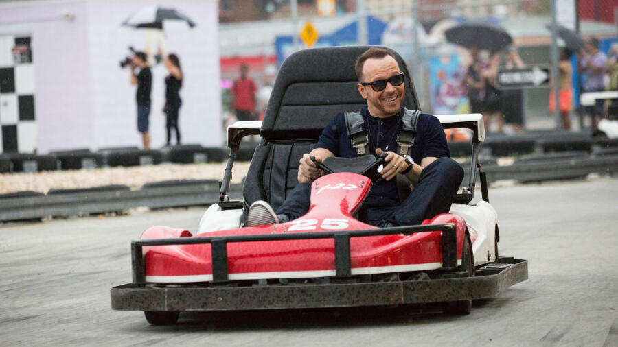 Donnie go-carts like a pro.