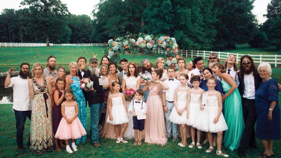 Funny group shot at John Luke and Mary Kate Robertson's wedding
