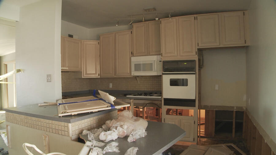 The ugly kitchen in the Black Market House.