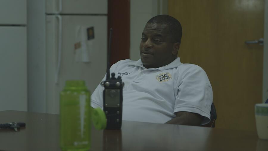 The fire chief at the firehouse