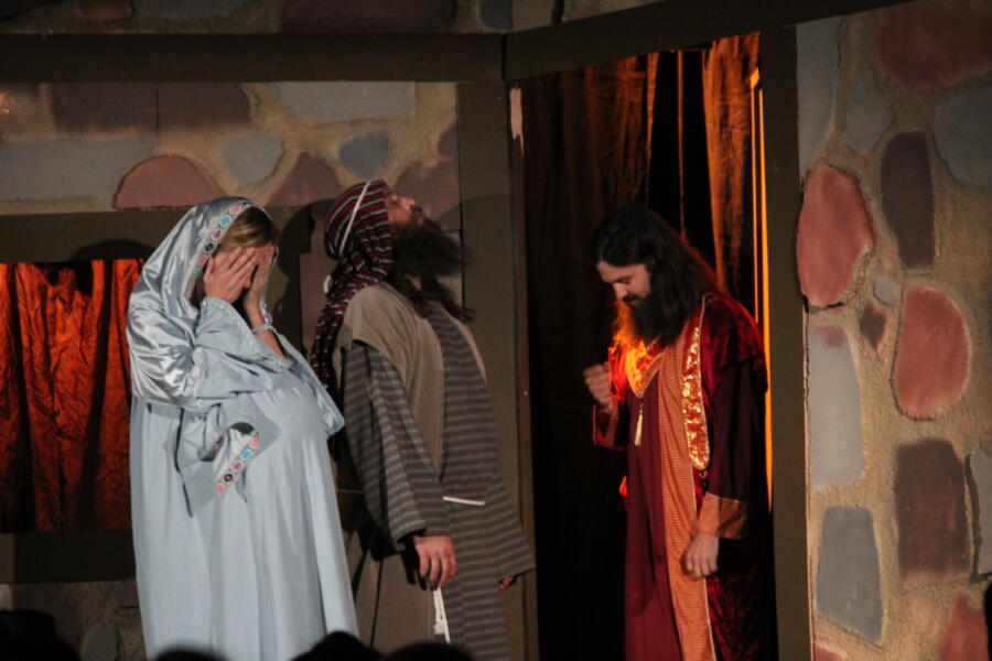Jep performs as the Innkeeper in the Nativity play
