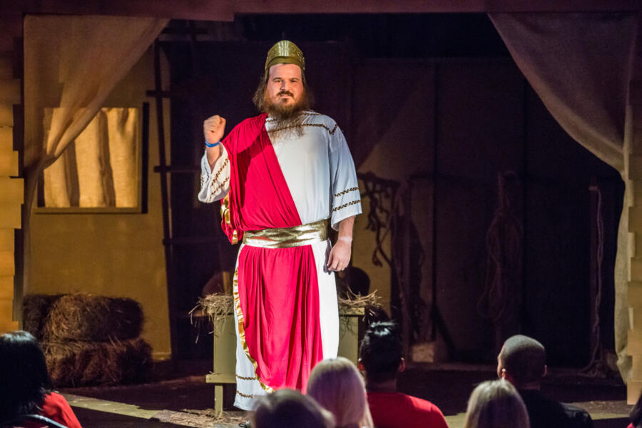 Martin performs as Augustus Caesar in the Nativity play