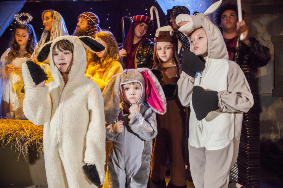 The Robertson children make adorable stable animals in the Nativity play
