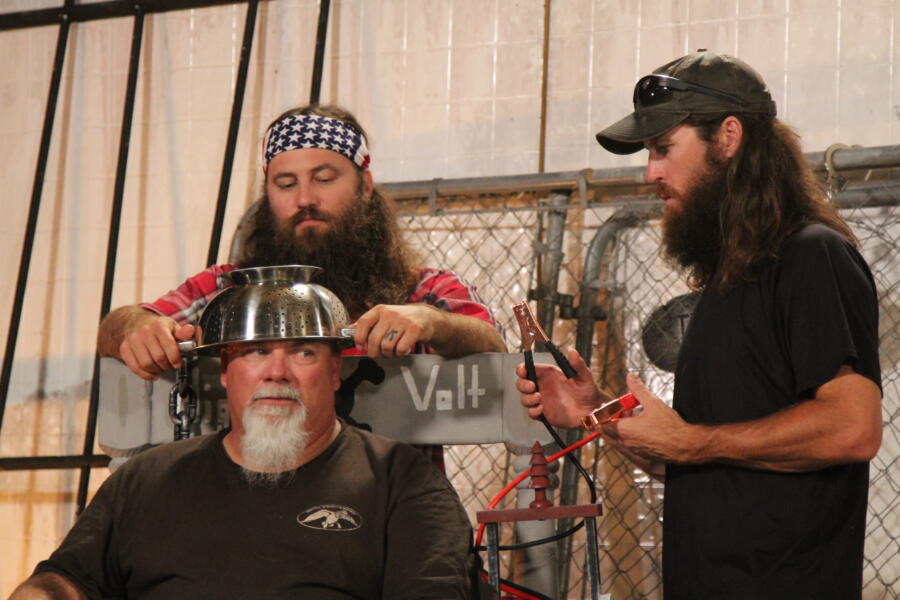 Willie works on Godwin's costume for the scarehouse.