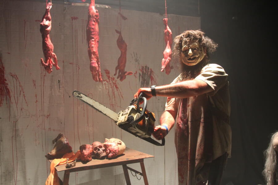 Martin enjoys freaking out the kids who enter the scarehouse.