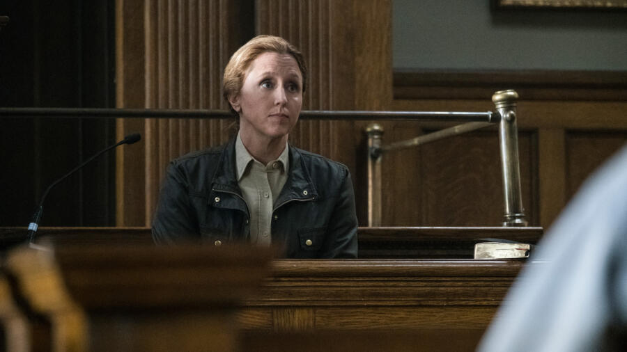 Sheriff Greene (Brooke Smith) takes the stand