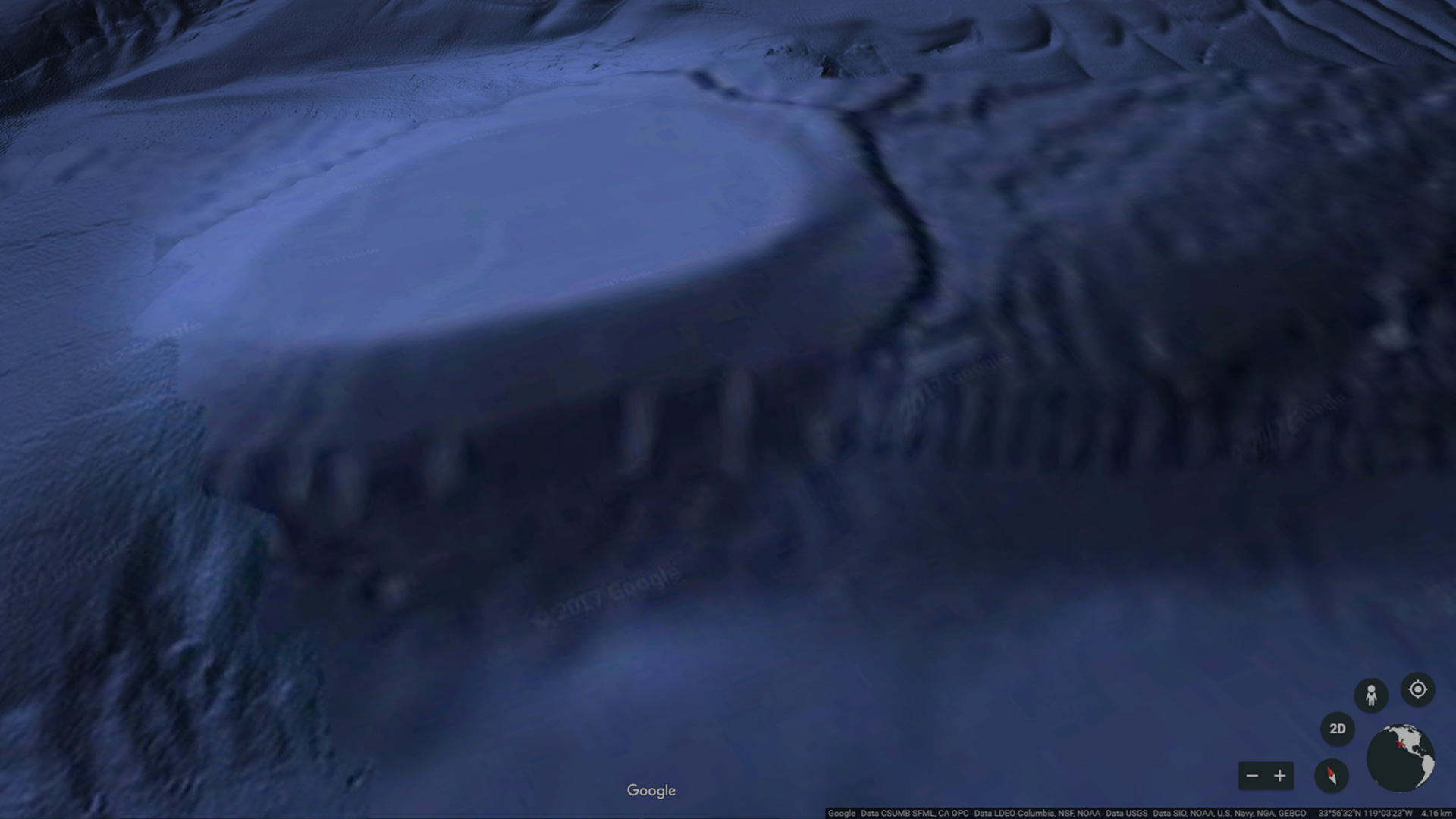 The underwater anomaly as seen on Google Earth, off the coast of Malibu, CA.