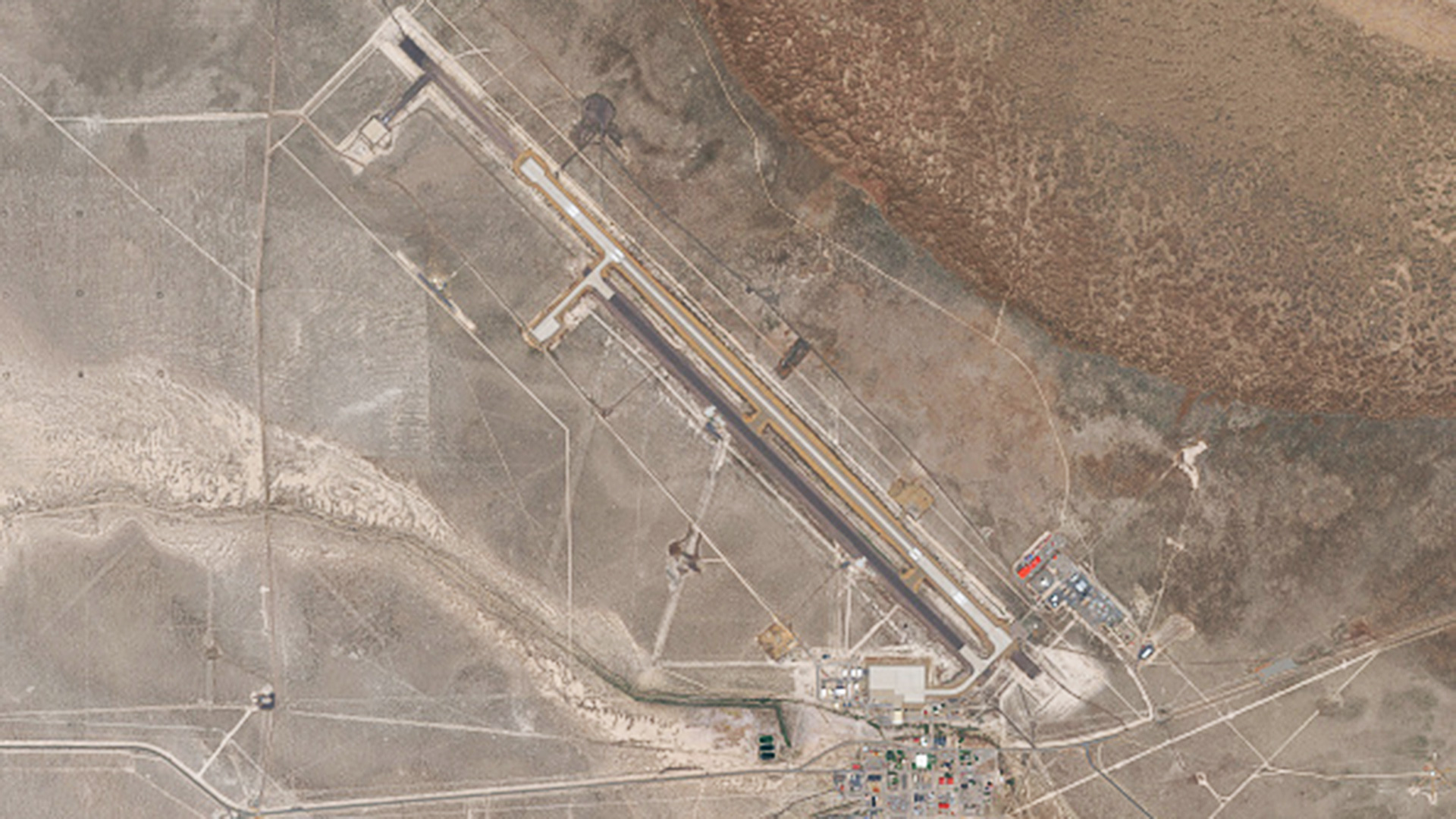 A satellite image of the Michael Army Airfield at the Dugway Proving Grounds in Utah.