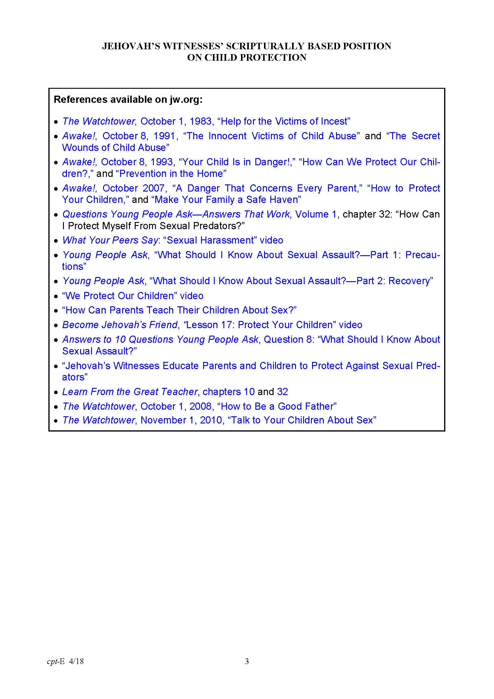 Jehovah's Witnesses' Scripturally Based Position on Child Protection, page 3