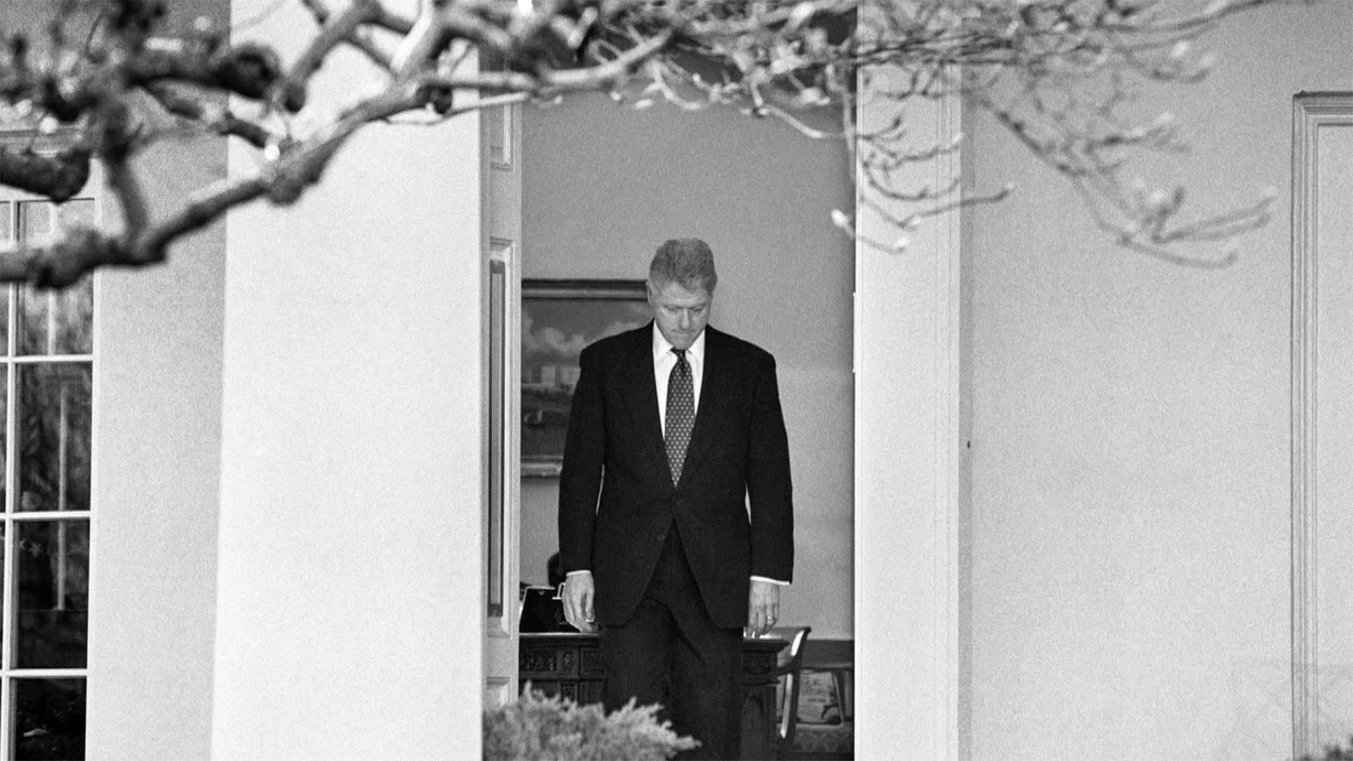 President Clinton walking to the podium to deliver a short statement on the impeachment inquiry.