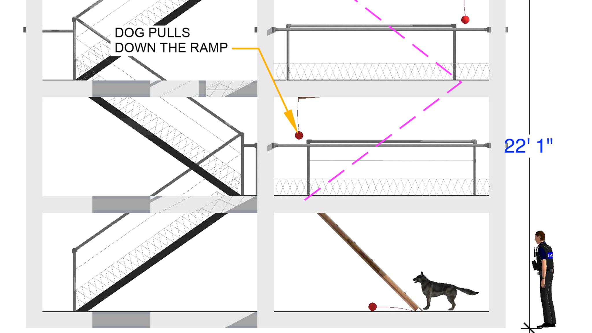 A diagram of the Fire Escape obstacle