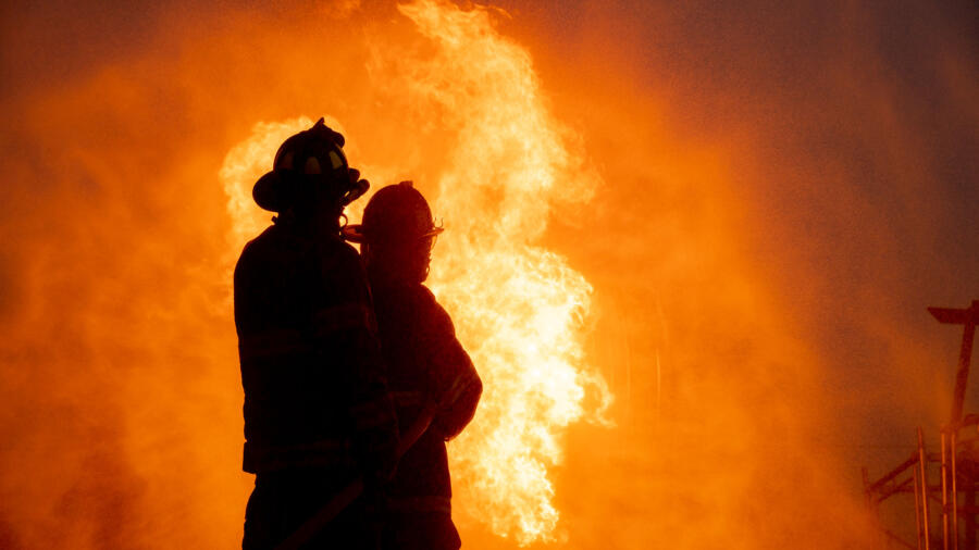 Firefighters putting out a blaze