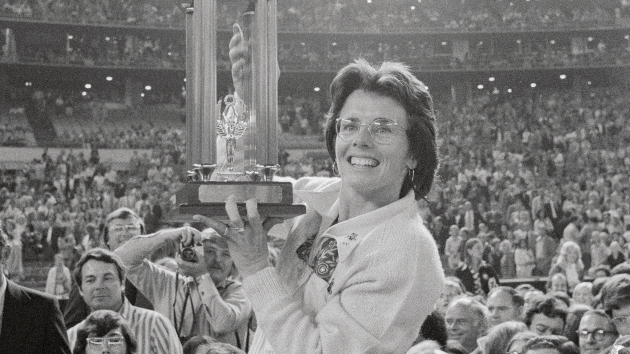 Billie Jean King triumphs in “Battle of the Sexes, September 20, 1973