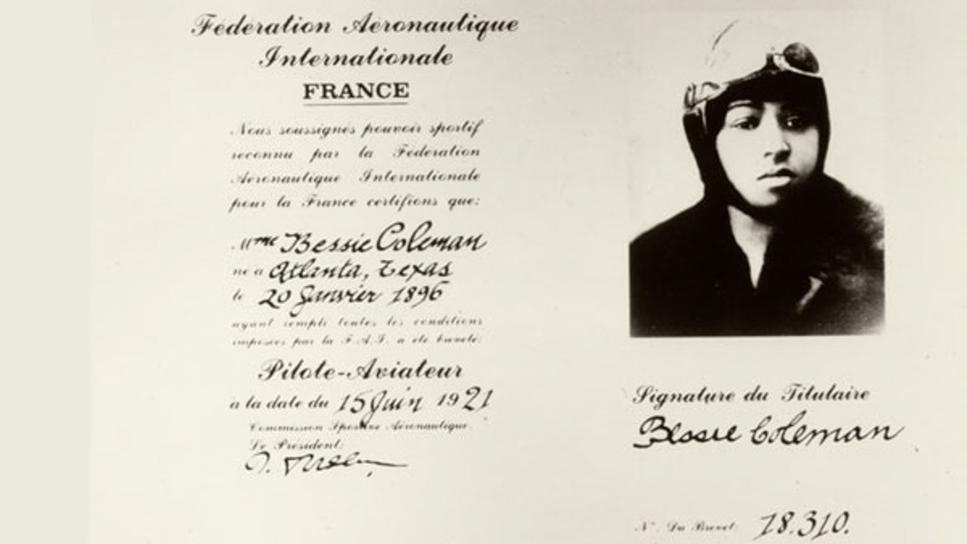 Bessie Coleman's Pilots License