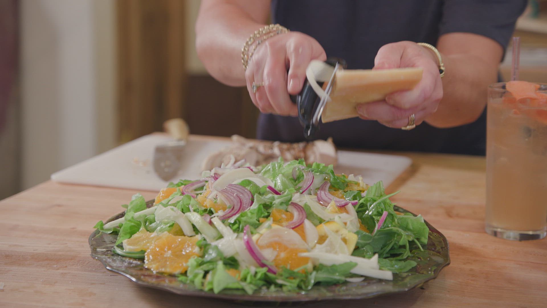 Mediterranean Charred Chicken Salad with Scallion Pesto