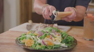 Mediterranean Charred Chicken Salad with Scallion Pesto