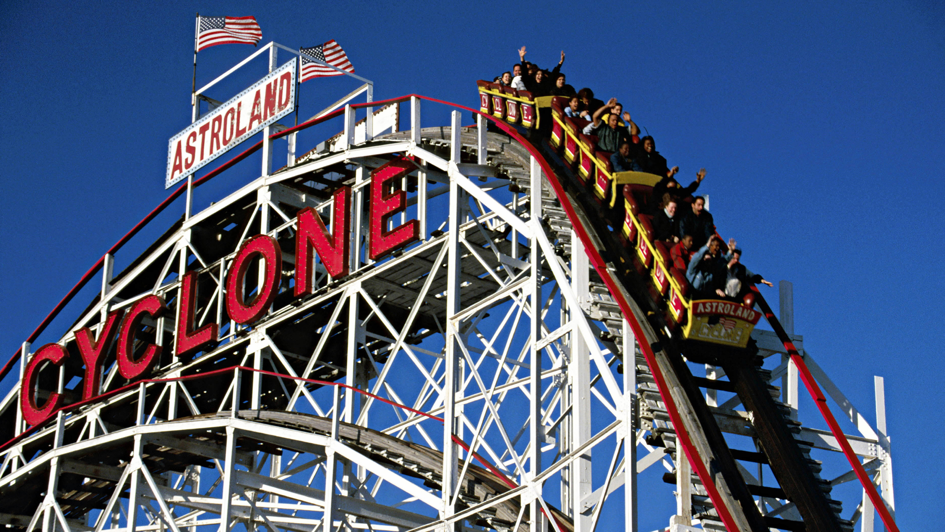 Thrill Ride with Wooden Coaster Editorial Image - Image of