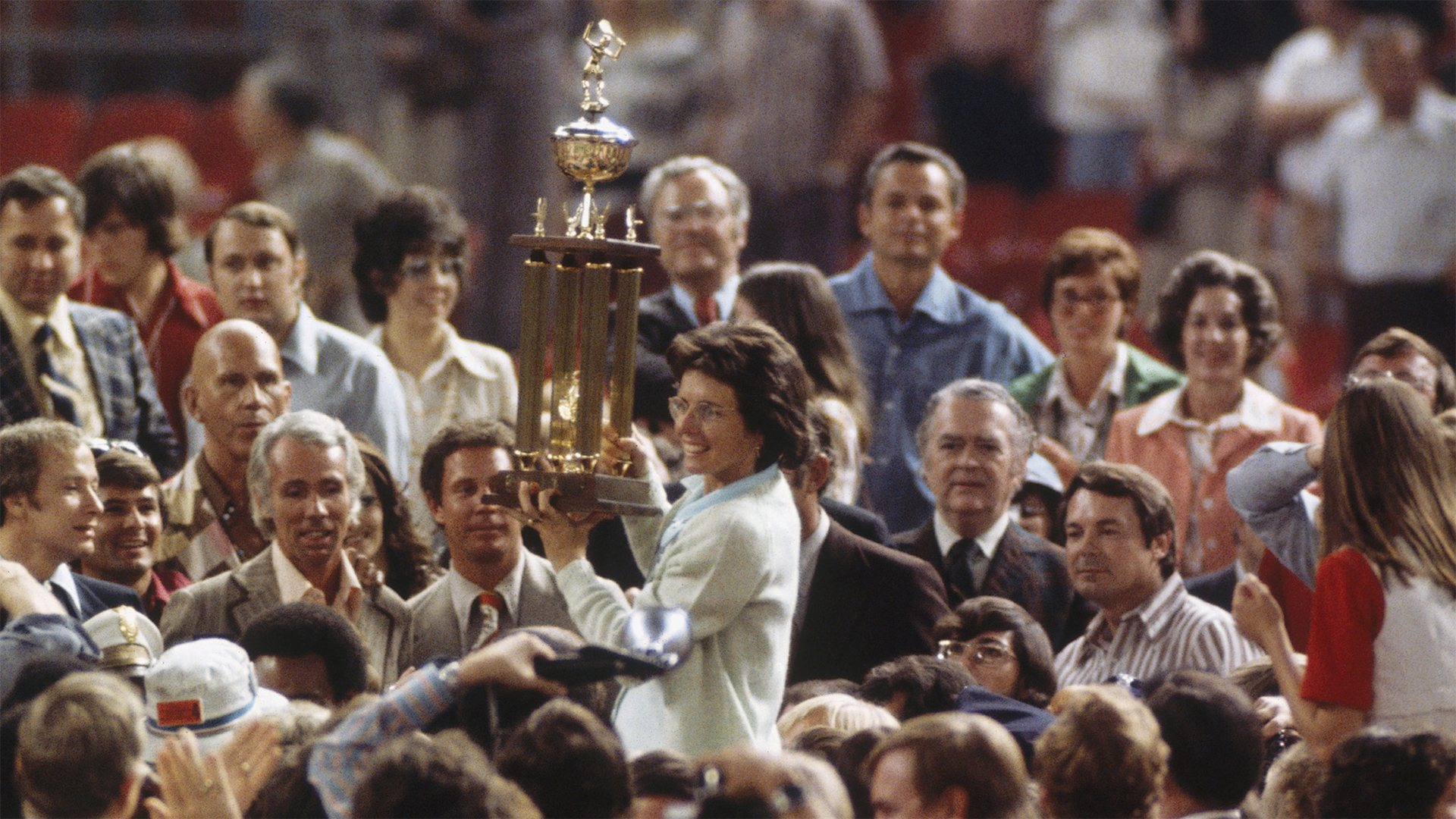 Billie Jean King triumphs in “Battle of the Sexes, September 20, 1973